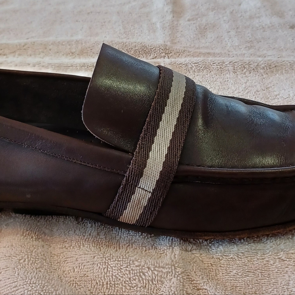 Gucci Leather Men's Shoe's size EURO 45 US 10.5 Brown White 11 Stripe - Picture 2 of 8